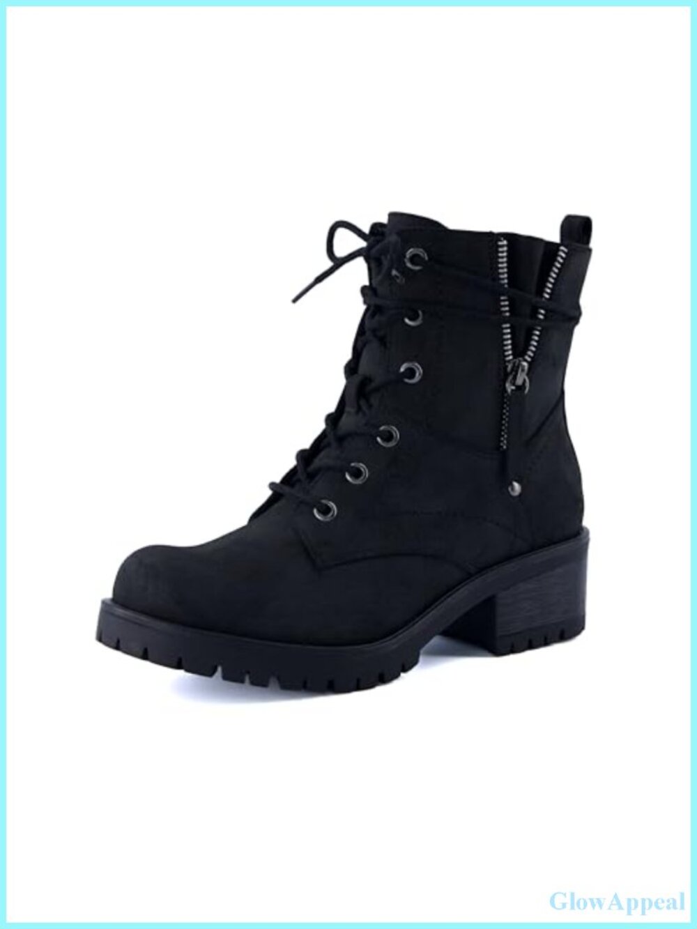 Kobe Heeled Combat Boots - Lace-Up Ankle Boots with Side Zipper, Memory Foam
